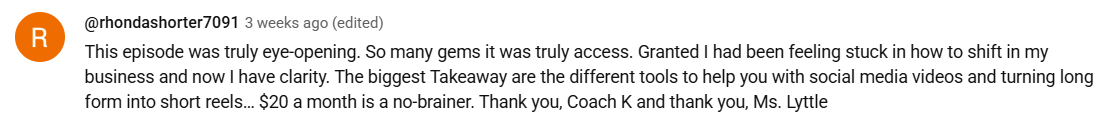 Testimonial describing how the AI for Entrepreneurs podcast brought clarity and valuable tools to improve business strategies.