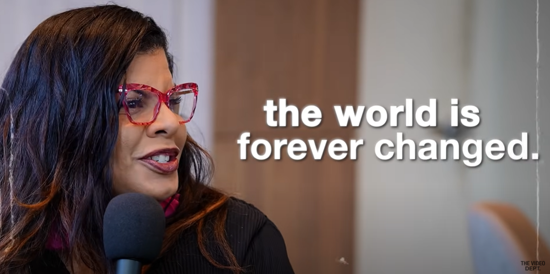 Alicia Lyttle introducing the transformative power of chatgpt-5 for business during her appearance on The Dept. YouTube show, with the text “the world is forever changed.”