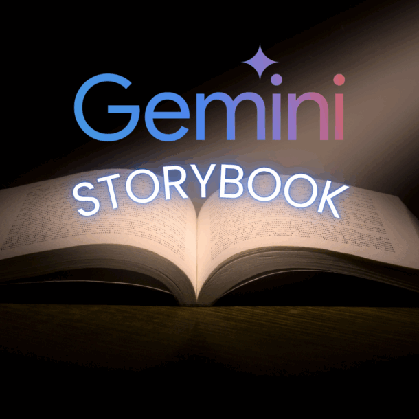 Gemini AI Storybook logo over an open book representing Google's visual storytelling feature