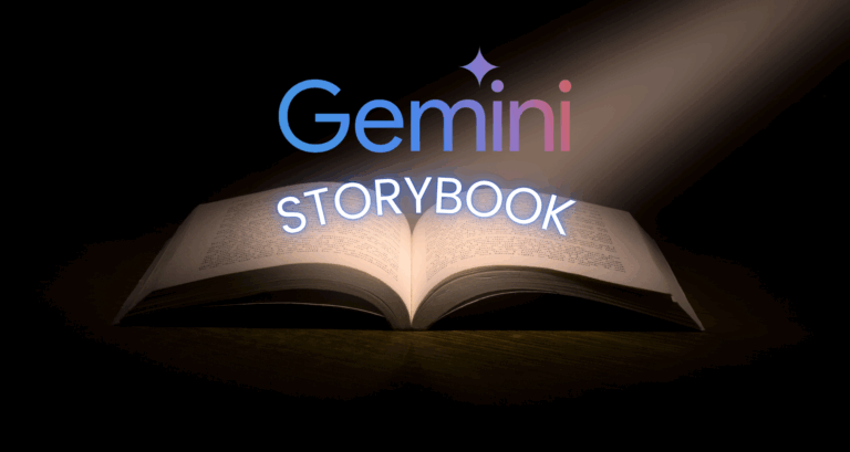 Gemini AI Storybook logo over an open book representing Google's visual storytelling feature
