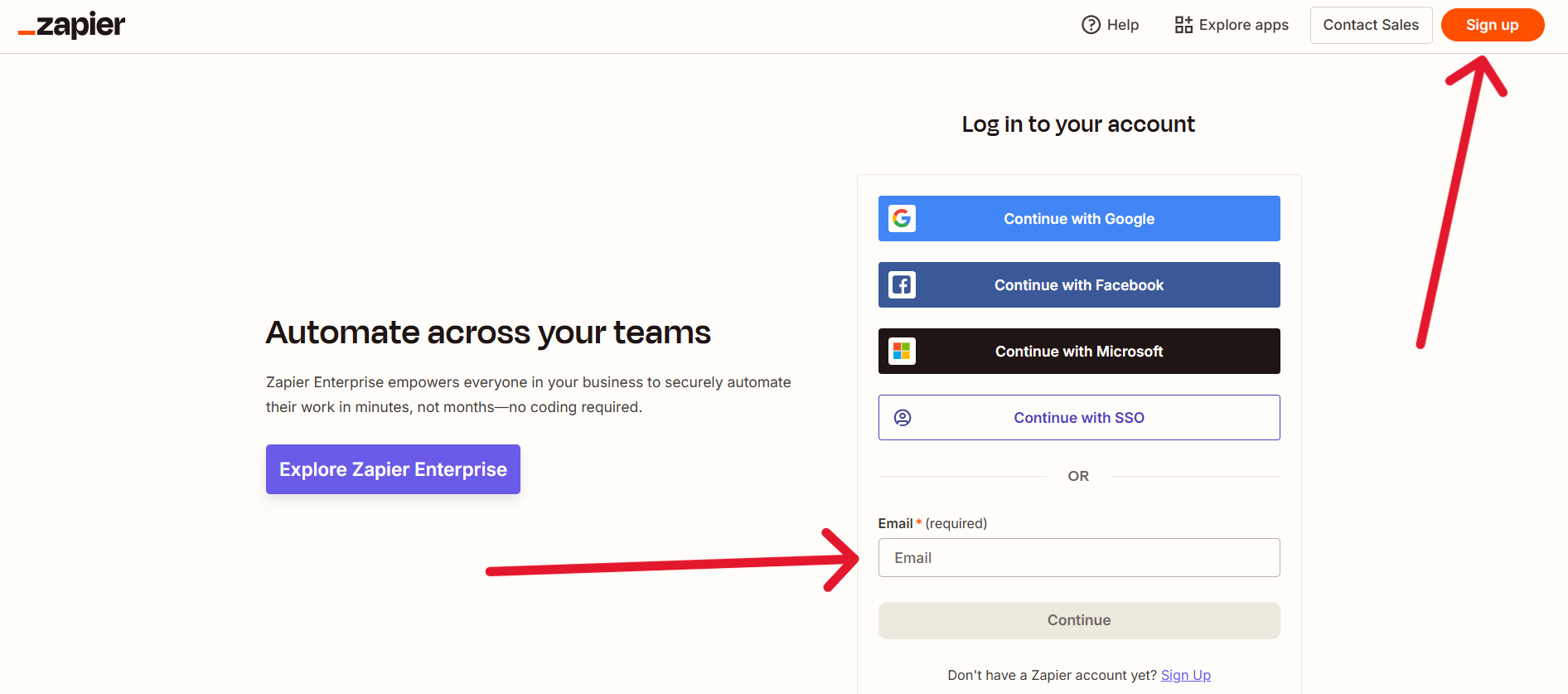 Gmail to Google Sheets automation Zapier login screen