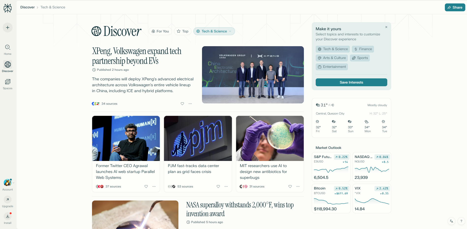 Perplexity AI tools discover feed for curated industry updates
