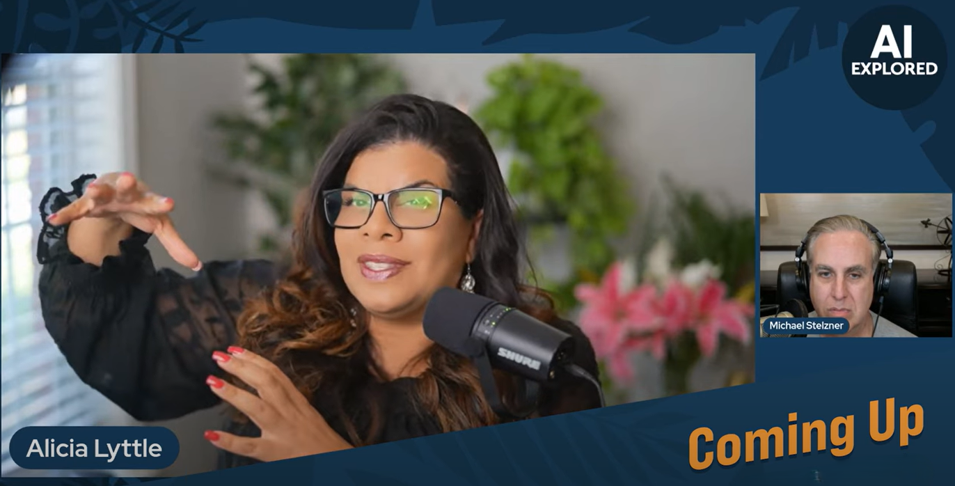 Alicia Lyttle and Michael Stelzner discussing creating AI role on the AI Explored podcast