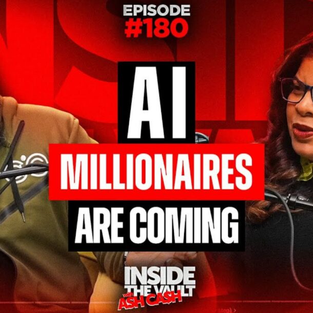 Promotional graphic for Inside the Vault podcast episode featuring the AI Income System and its role in building modern millionaires.