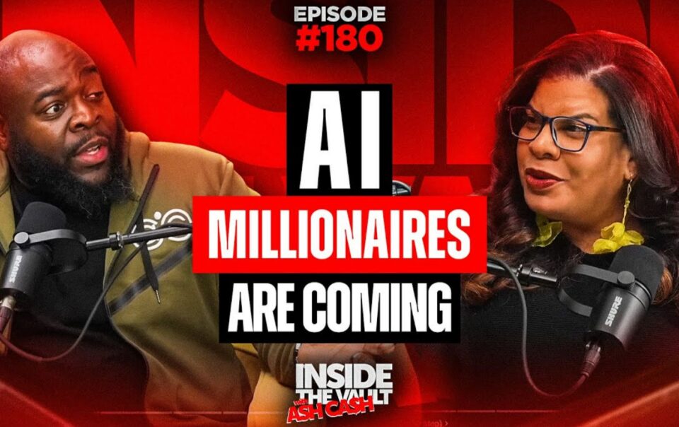 Promotional graphic for Inside the Vault podcast episode featuring the AI Income System and its role in building modern millionaires.