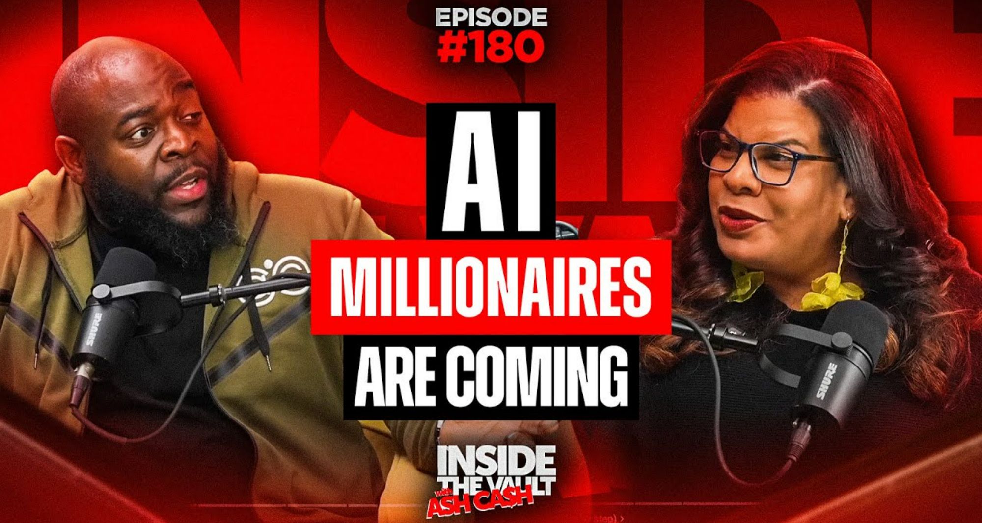Promotional graphic for Inside the Vault podcast episode featuring the AI Income System and its role in building modern millionaires.