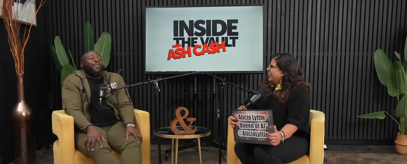 Inside the Vault podcast featuring Alicia Lyttle and Ash Cash discussing the mindset shift behind the AI Income System and its impact on entrepreneurship.