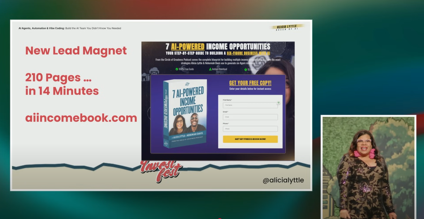 Lead magnet showing how Alicia used Claude to build your AI team and create a 210-page book