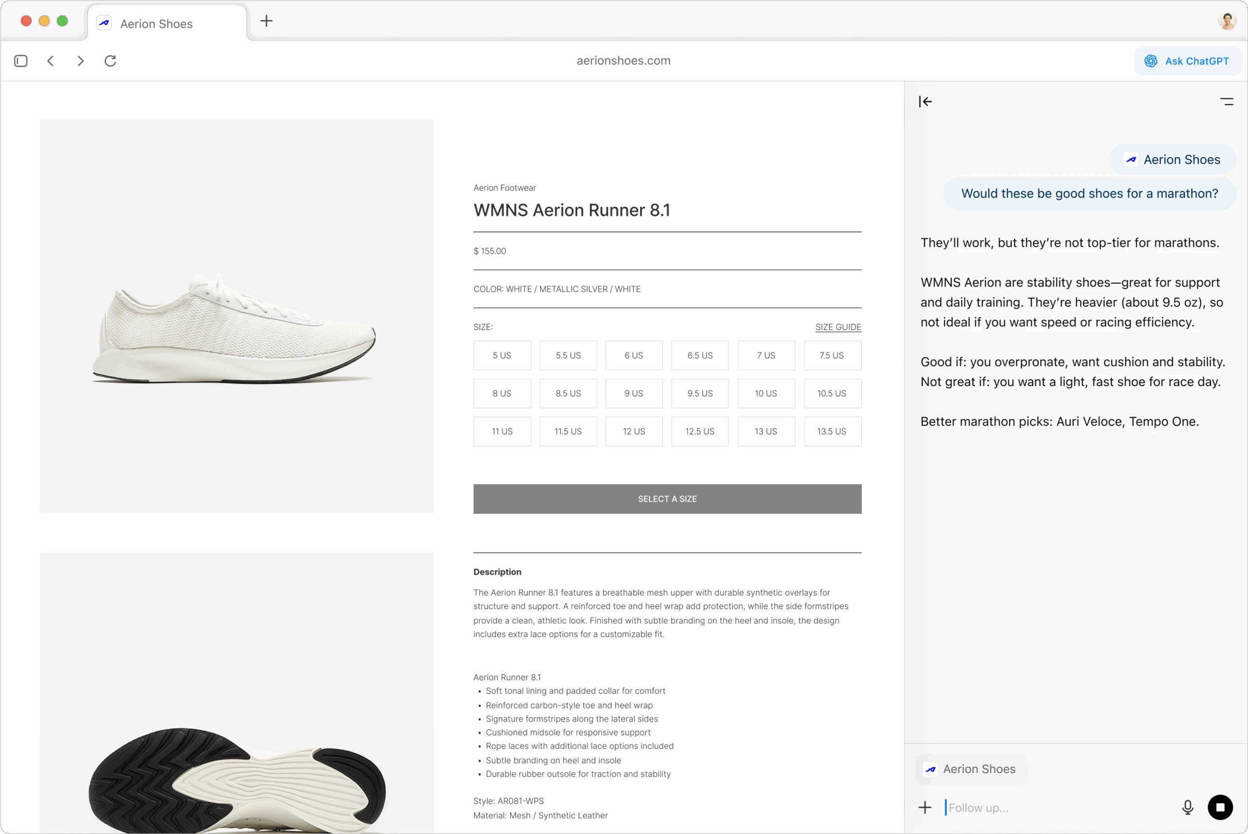 ChatGPT Atlas sidebar open in browser summarizing a webpage