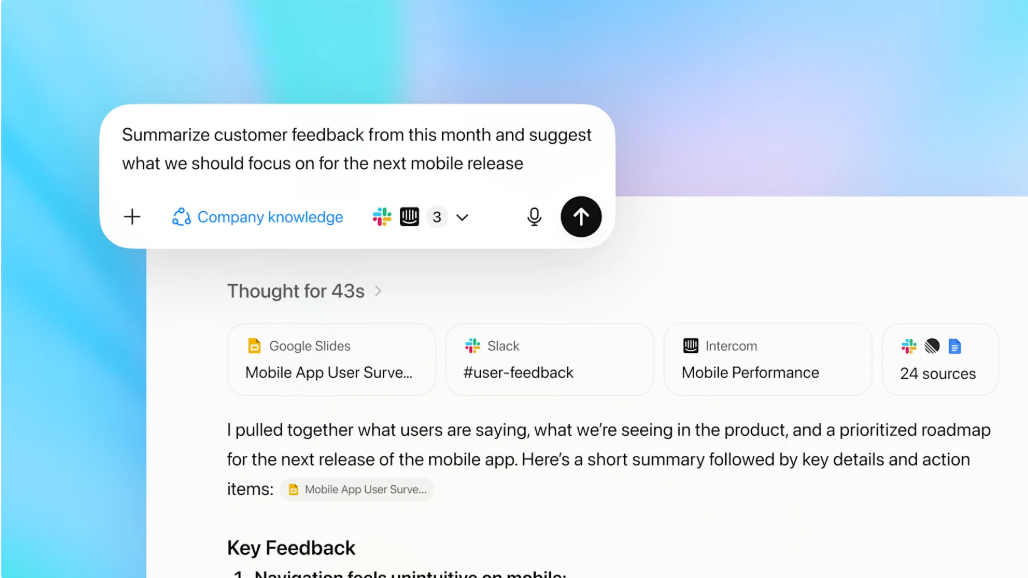 ChatGPT Company Knowledge setup screen.