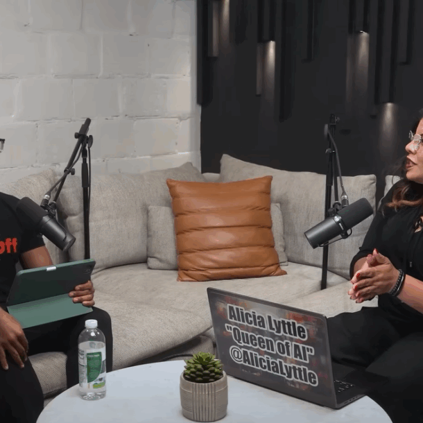 Alicia Lyttle and Marvin Francois recording a podcast on scaling with AI