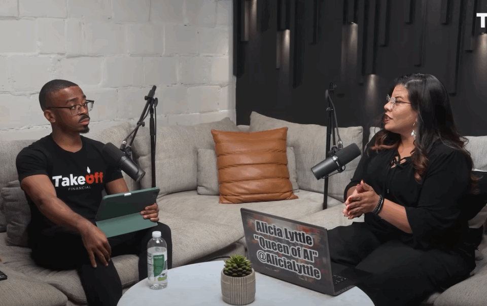 Alicia Lyttle and Marvin Francois recording a podcast on scaling with AI