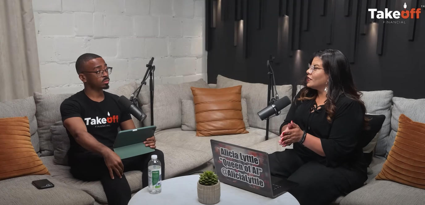 Alicia Lyttle and Marvin Francois recording a podcast on scaling with AI