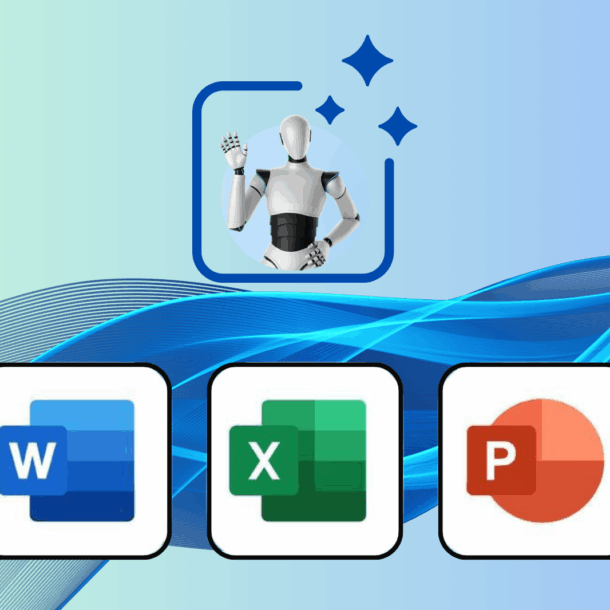 Illustration of AI Agents enhancing Microsoft Word, Excel, and PowerPoint productivity
