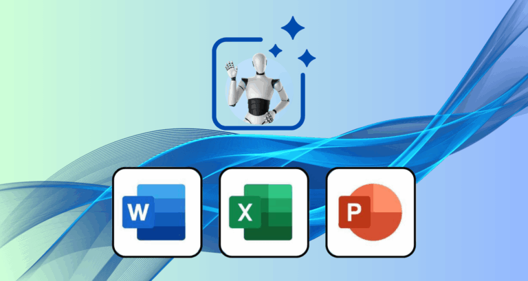 Illustration of AI Agents enhancing Microsoft Word, Excel, and PowerPoint productivity