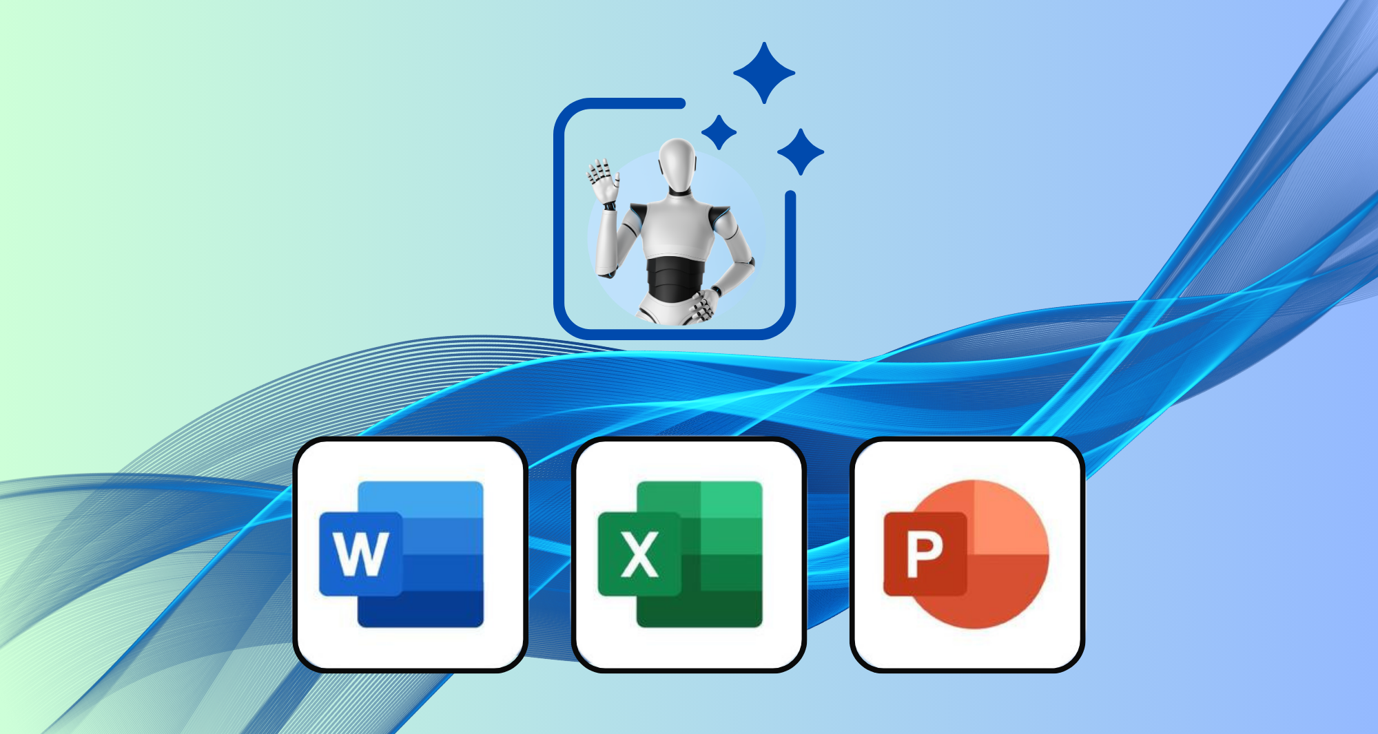 Illustration of AI Agents enhancing Microsoft Word, Excel, and PowerPoint productivity