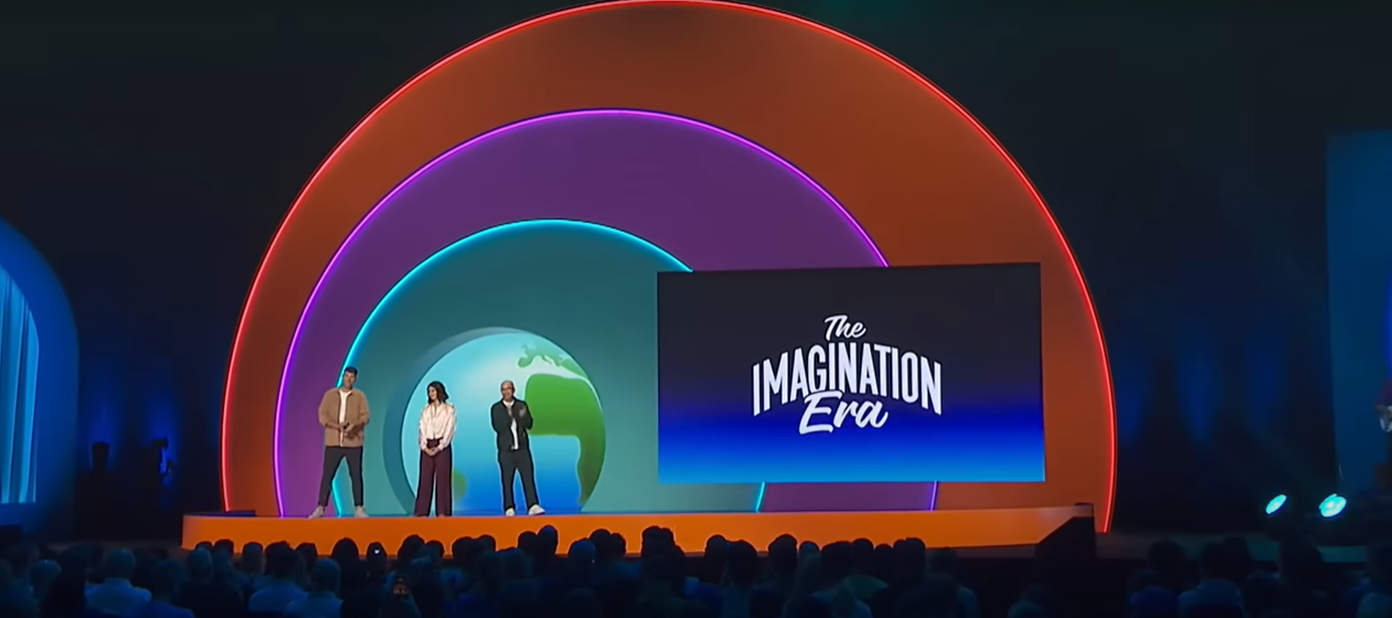 Stage presentation introducing the Imagination Era during Canva’s World Tour keynote