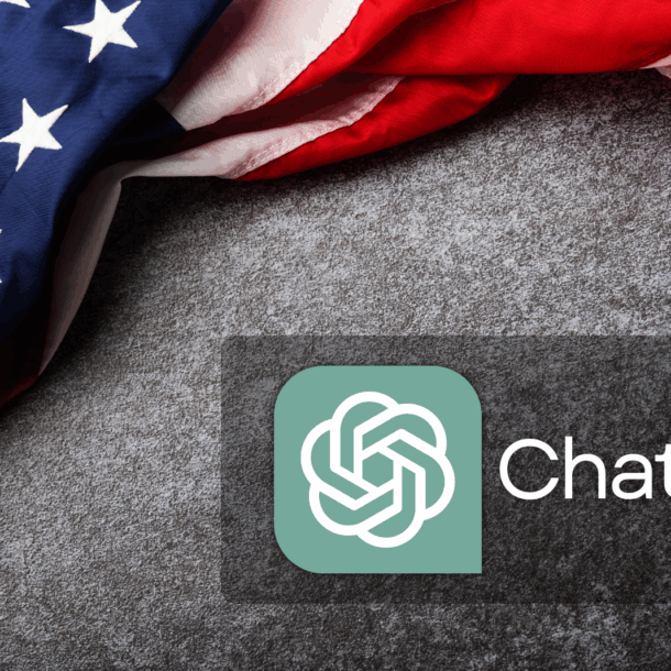 American flag and ChatGPT logo side by side, symbolizing ChatGPT Plus for Veterans and its role in career transition support.