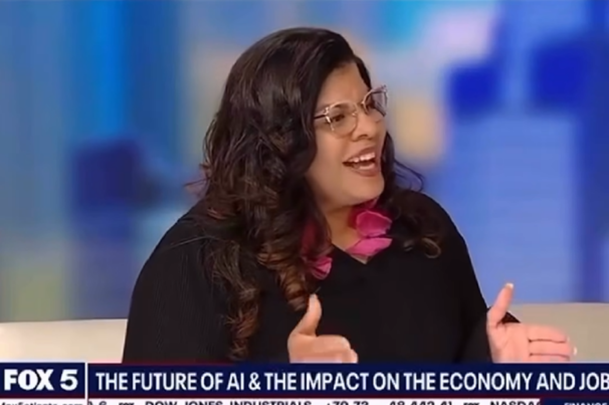 Alicia Lyttle speaking on AI literacy and economic impact during FOX 5 news segment