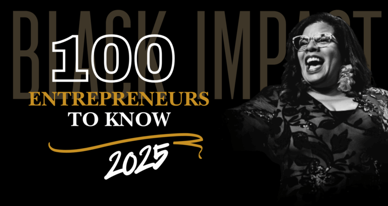 Promotional graphic for BLK Impact featuring Alicia Lyttle in 100 Entrepreneurs to Know 2025