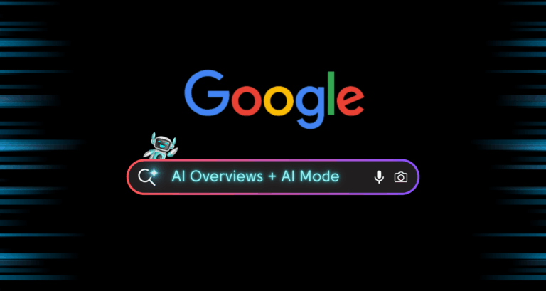 Google search interface showing AI Overviews with AI Mode integration