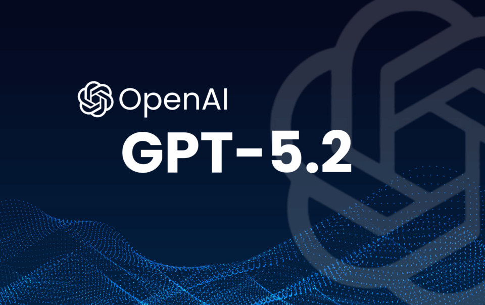 OpenAI GPT-5.2 promotional graphic with digital wave background