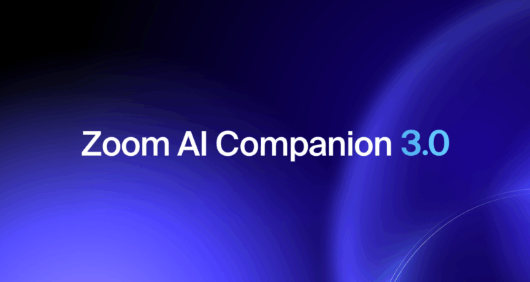 Zoom AI Companion 3.0 promotional graphic with gradient background
