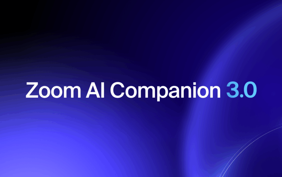 Zoom AI Companion 3.0 promotional graphic with gradient background