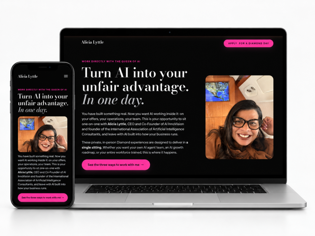 Diamond Day with Alicia Lyttle website shown on a laptop and phone